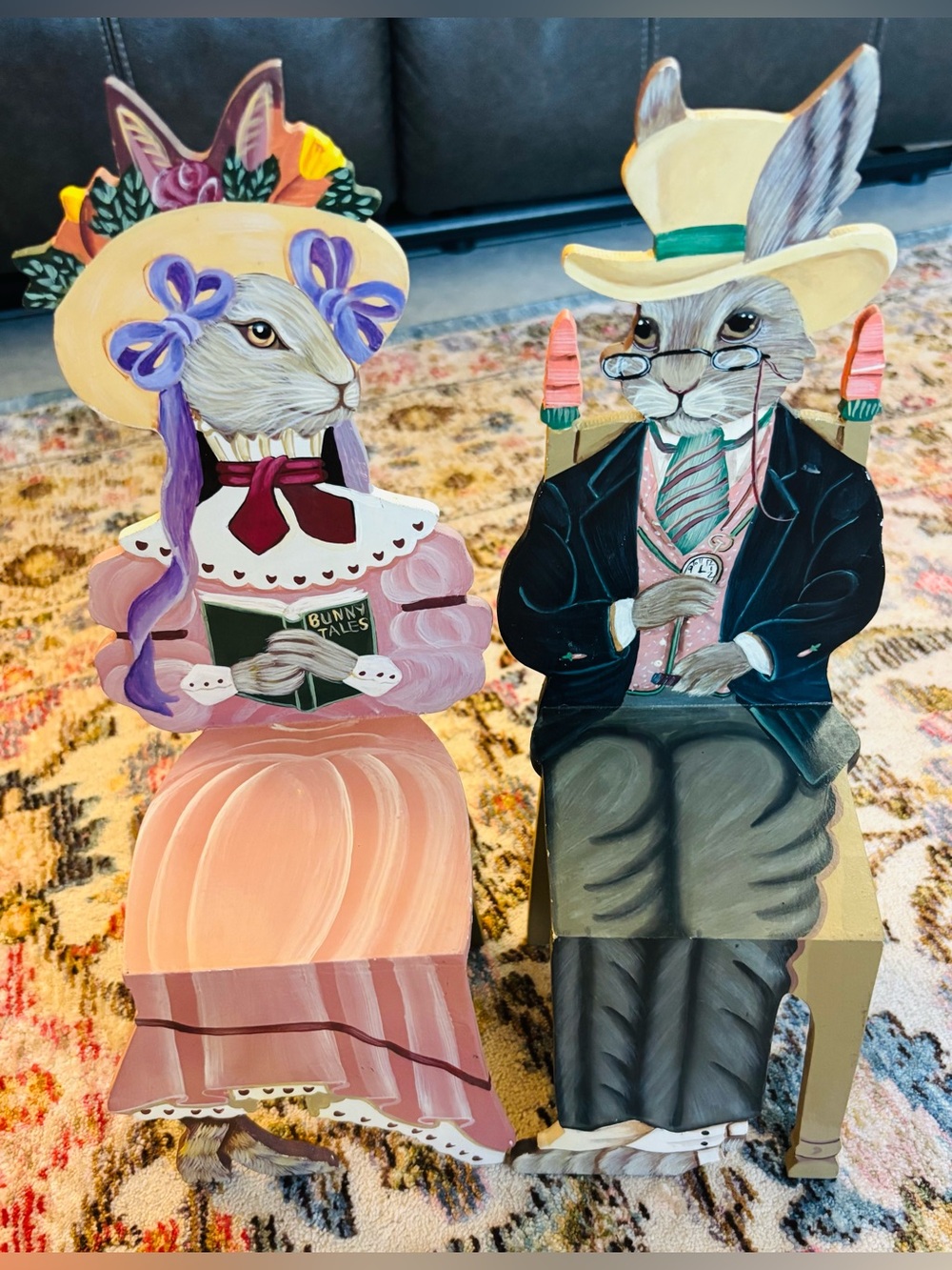"Cedric and Blossom" Bunny Rabbit Chairs designed by folk artist Joanne West